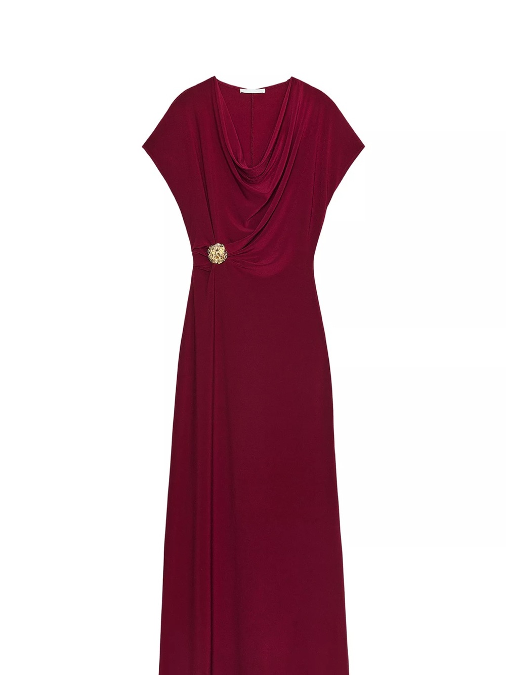 Zara Burgundy Maxi Dress with Gold Brooch